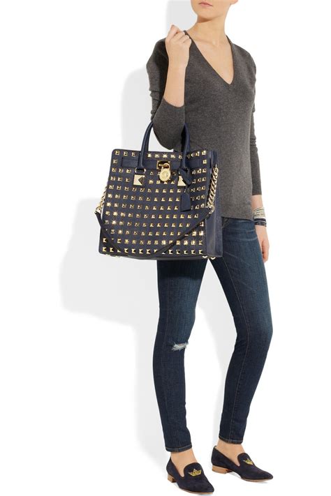 michael kors hamilton two tone bag|Michael Kors Hamilton studded tote.